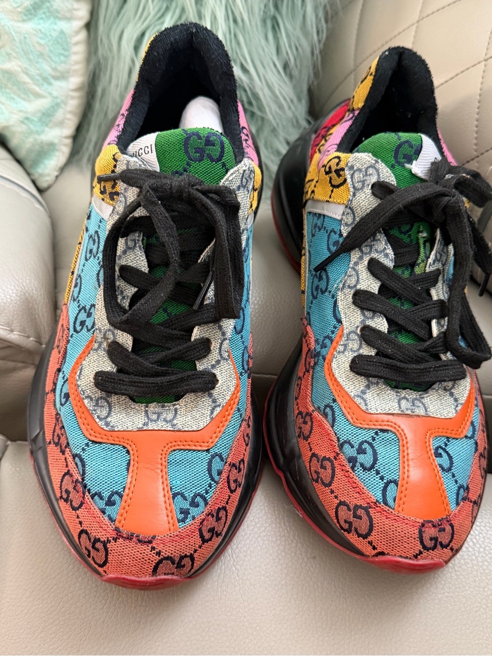 Gucci Men Multicolor GG Canvas & Leather Lace-Up Sneakers